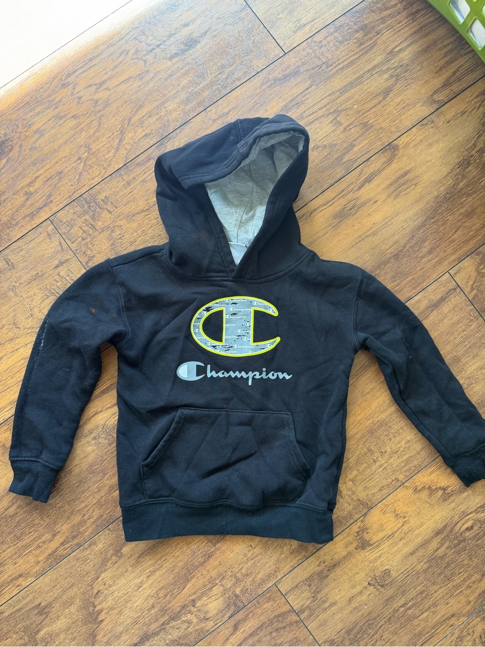 Champion Kids Black Hoodie with Yellow-Accent Logo
